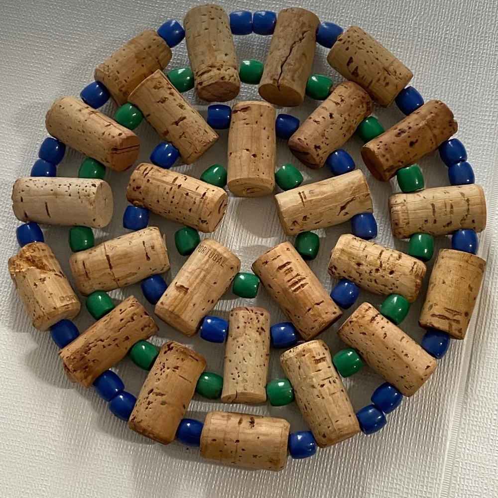 Vintage Handmade Wine‎ Cork Trivets Set of 2 Beaded Rustic Kitchen Decor Boho CA